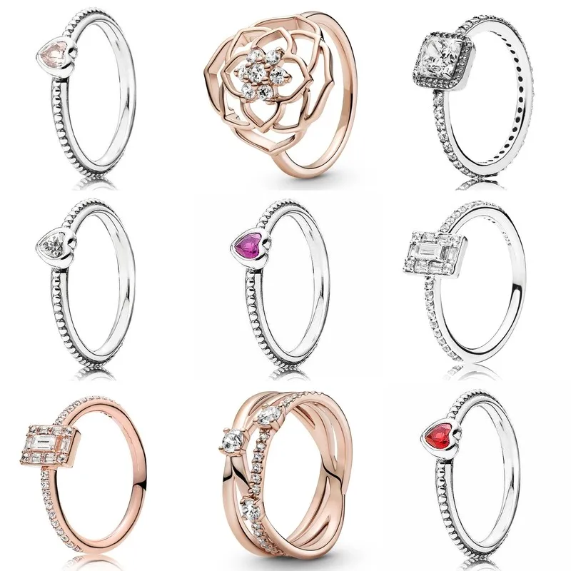

Authentic 925 Sterling Silver Sparkling Rose Triple Band With Crystal Ring For Women Wedding Party Gift Europe Fashion Jewelry