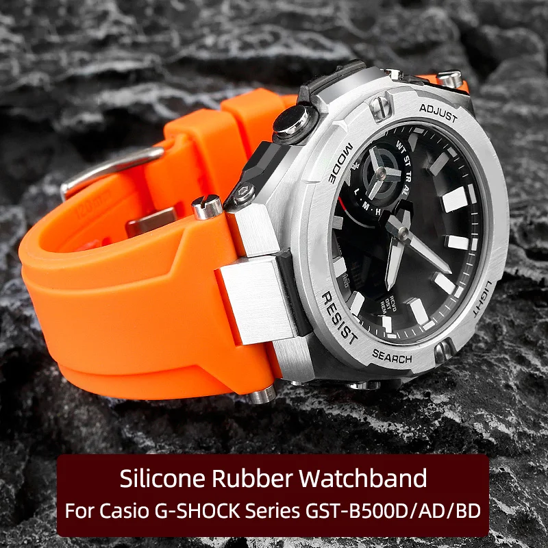 Фото Ремешок силиконовый резиновый для Casio G-SHOCK Series GST-B500D/AD/BD, модифицированный водонепроницаемый резиновый браслет для наручных часов №1