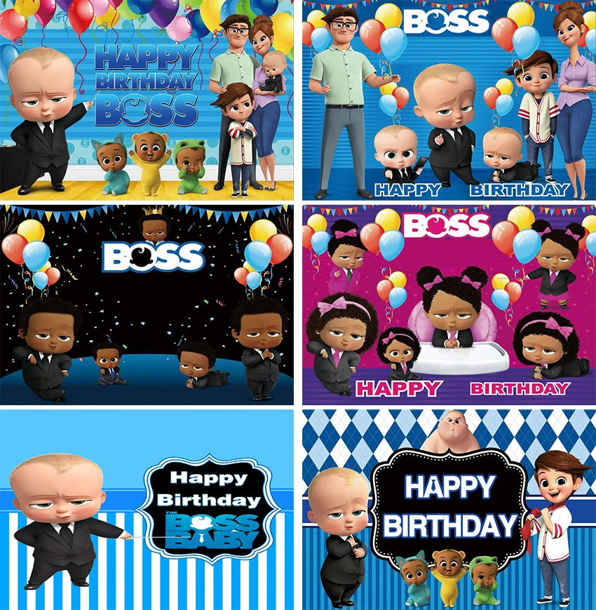 

Little Man Baby Boss Photo Backdrops Child Birthday Party Photography Backgrounds Blue Banners Vinyl Photo Props