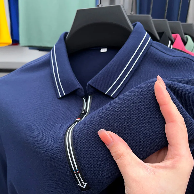 

Рубашка-поло мужская с воротником на молнии, Повседневная модная красивая трендовая футболка с короткими рукавами, в Корейском стиле, лето
