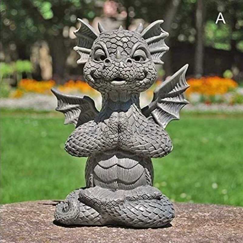 

Dragon Meditation Dragon Statue Resin Ornament Small Dinosaur Shape Sculpture Decoration for Garden Outdoor Yard Home Decor