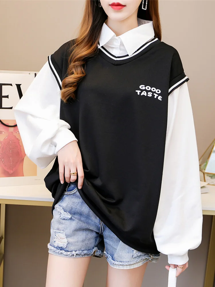 

Толстовка Женская с длинным рукавом, Милый хлопковый свитшот в стиле Харадзюку с искусственным рисунком, Свободный Повседневный Топ для студентов