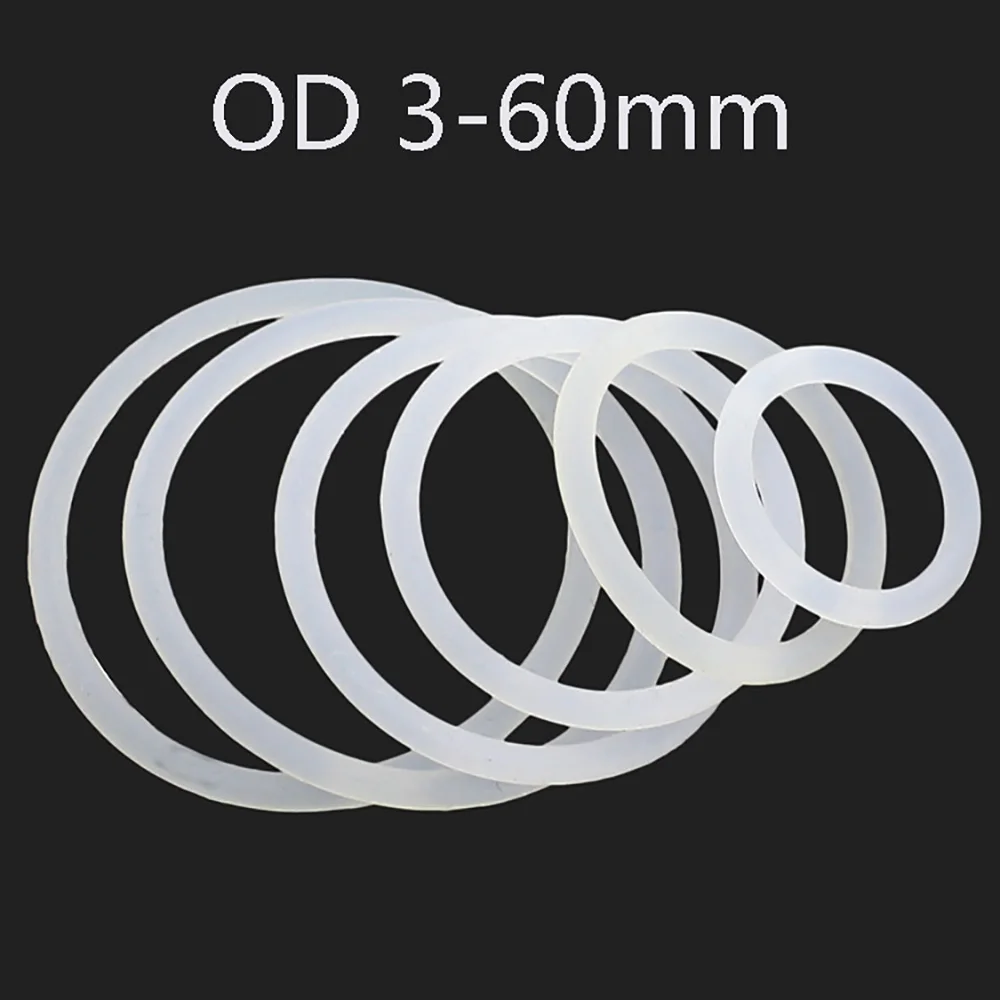 White Silicone O Ring Gasket Ring OD 3-60mm White Waterproof Washer Rubber Insulate Round O Shape Seal CS 1-4mm O Seal Rings