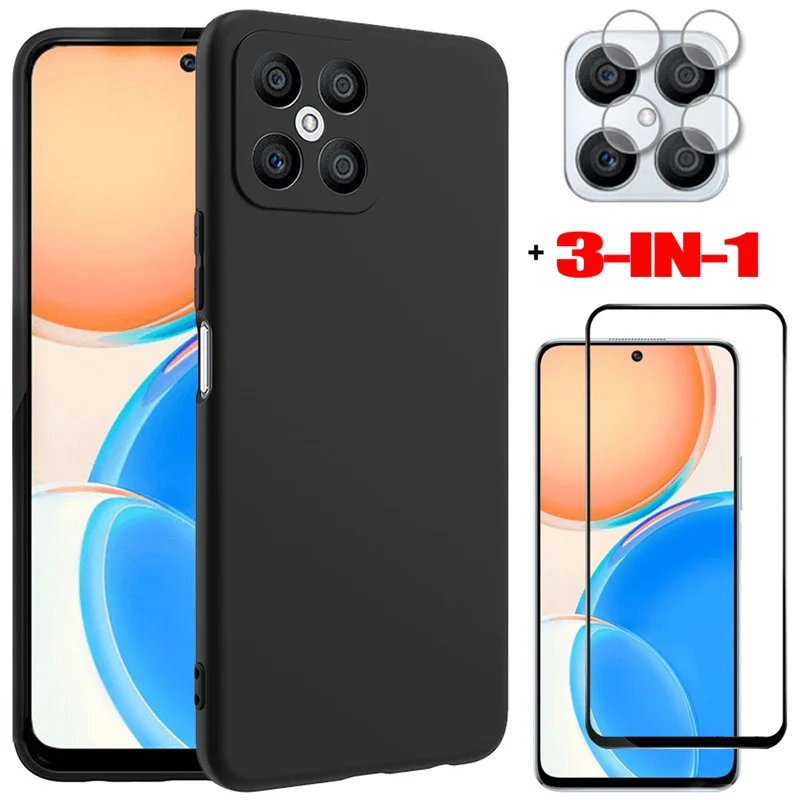 

honor x8 case, glass + tpu case for honor x8 6.7" soft anti-shock phone cases honorx8 honor x 8 cover honor-x8 2022 case