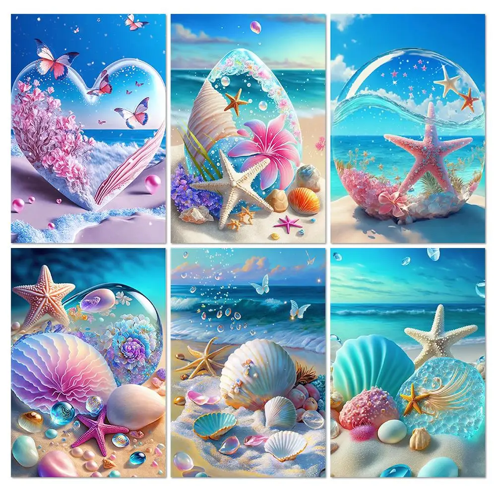 

5D Diamond Painting Fantasy Shell Seaside Scenery Diamond Embroidery Mosaic Cross Stitch Kit Girls' Bedroom Home Decoration Gift