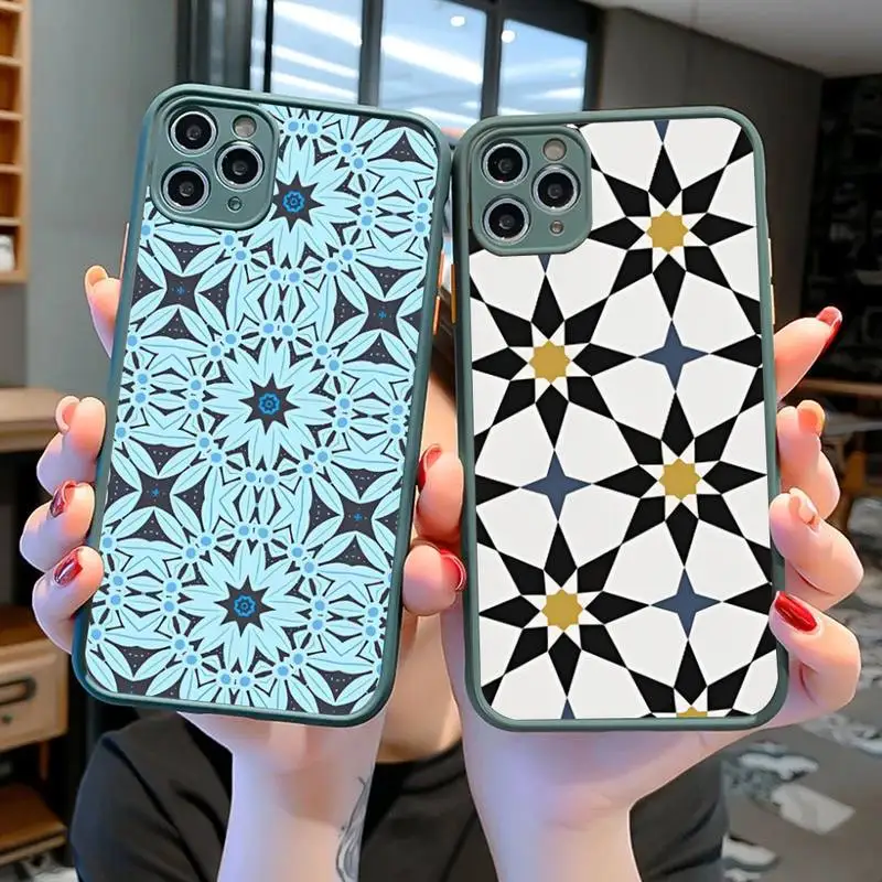 

Moroccan Tile Phone Case for iPhone 14 11 12 13 Mini Pro Max 8 7 Plus X XR XS MAX Translucent Matte Cover