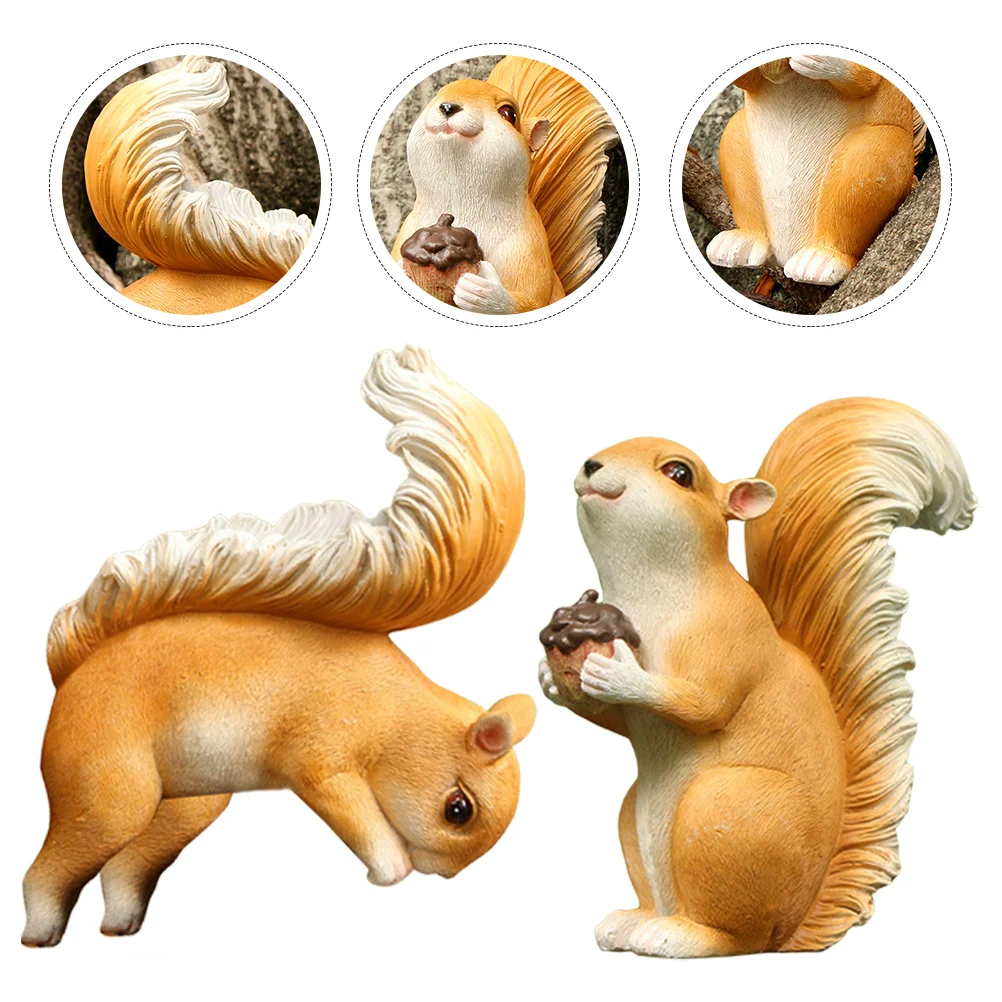 

2pcs Squirrel Figurine Forest Wildlife Model Squirrel Toy Desktop Squirrel Ornament Decor