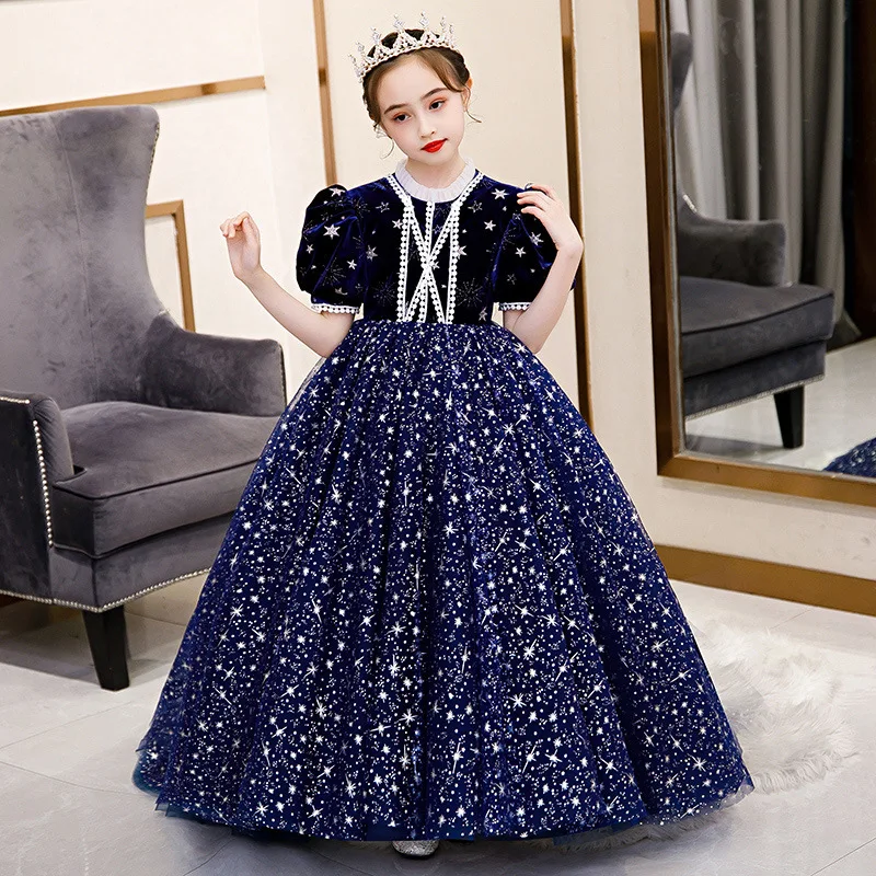 Elegant Princess Dress For Kids Luxury Infant Girls Plain Sequined Beading Dresses Children Birthday Party Ball Gowns Vestidos