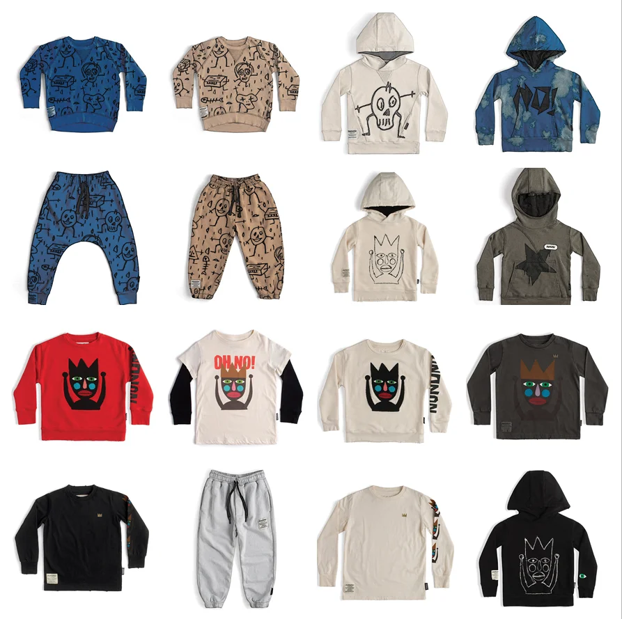 

14y Kids Boys Clothes NU Brand 2023 Autumn Winter New Graffiti Printed Hooded Sweater Casual Pants Pullover Sweatshirts Tops