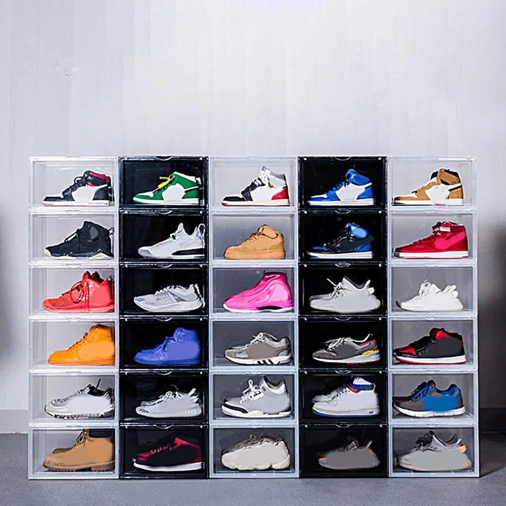 

Sneakers Box Hardened Plastic Shoe Box High-top Dust-proof Stackable Magnetic Shoes Storage Organizer Rack Household Supplies