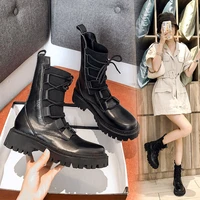 2022 autumn new womens boots thick heel low heel flying knitted stitching boots motorcycle boots european and american