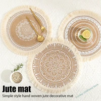 style simple hand woven jute placemats table coasters retro cotton and linen decorative mats vase mats kitchen accessories