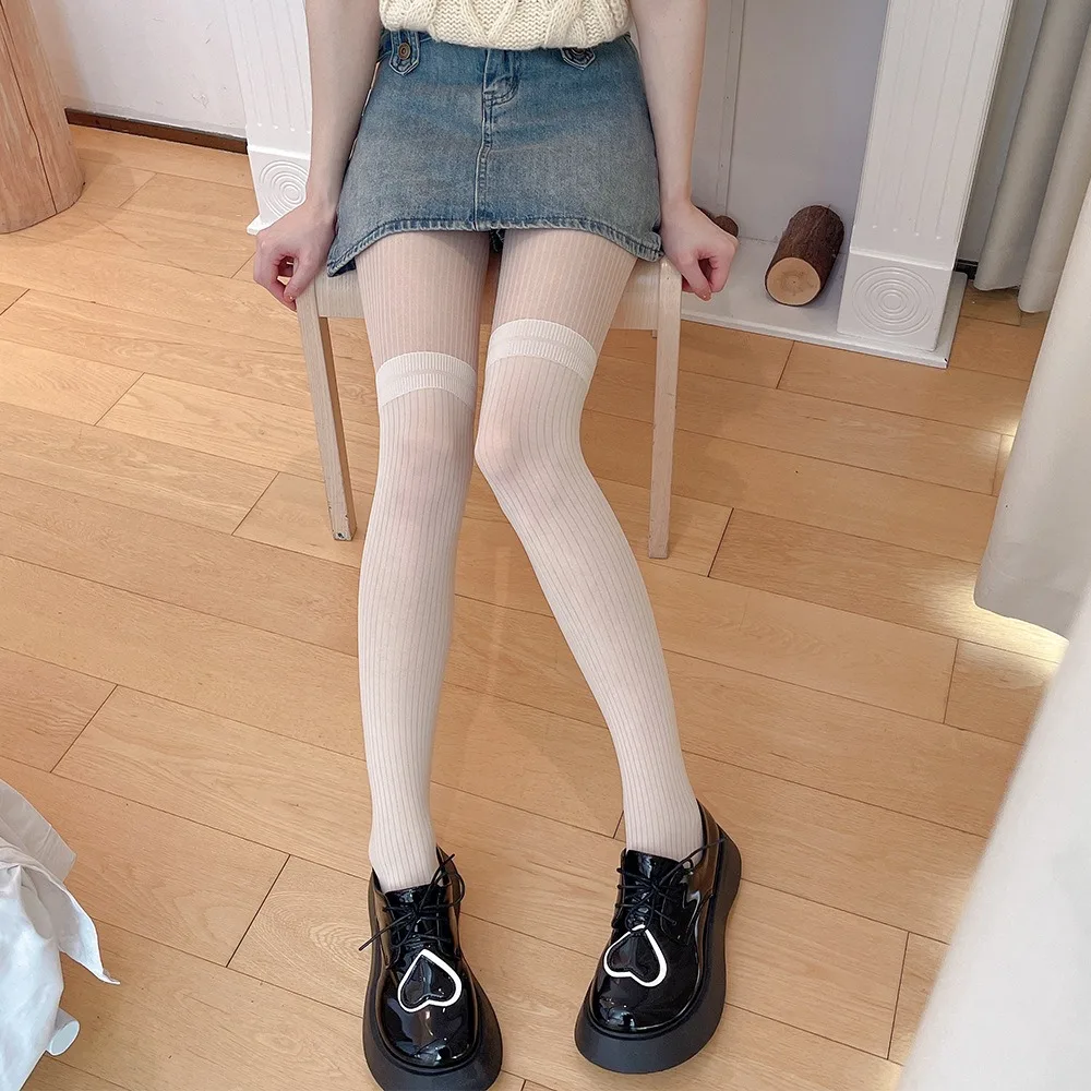 

Japanese Style Trendy Sweet Stripes Stockings Breathable Ultra-thin Transparent Nylon Pantyhose Tights for Women Girls