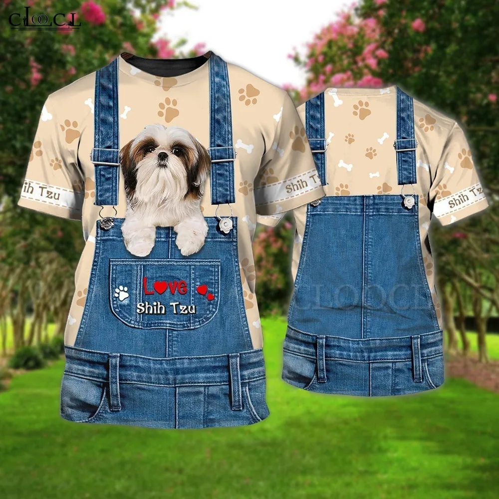 

CLOOCL Cute ShihTzu Puppies T-Shirts 3D Graphic Love Animals Funny Tees Overalls Paws Printed Pullover Tops Dropshipping