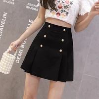 black skirt double row button chiffon pleated skirt new summer high waist white skirt a line anti light half skirts sexy skirts