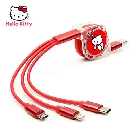 Кабель передачи данных Hello Kitty с рисунком из мультфильма «Три в одном», кабель для быстрой зарядки, Type C one для трех устройств, совместимый с ...
