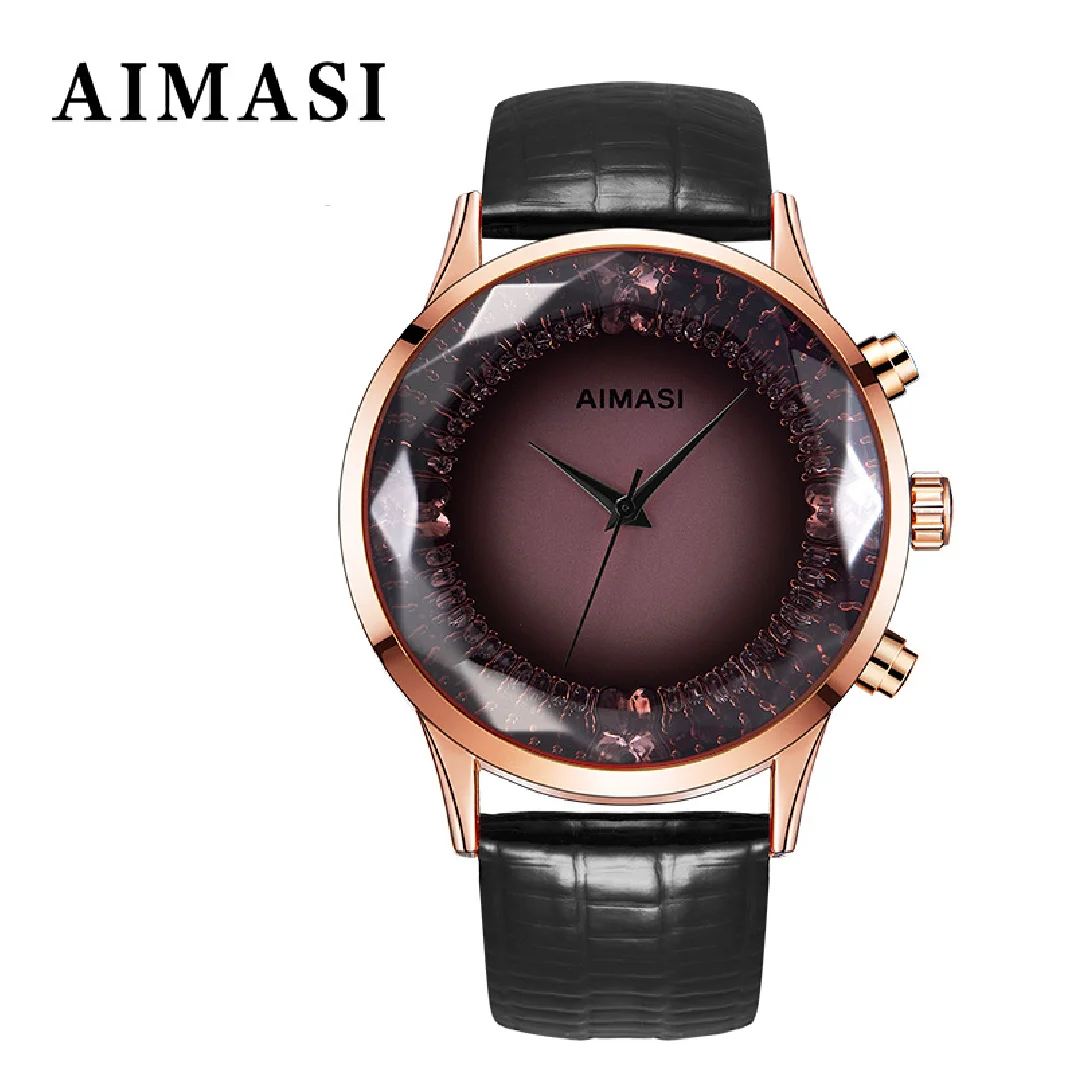 AIMASI Brand Rhinestone Crystal Watch Glass multicolour Genuine leather belt Fashion Personality big dial Dial wristwatches enlarge