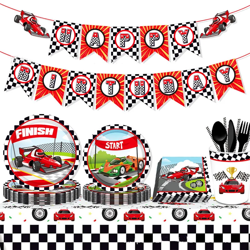 

Гоночная машина, одноразовая посуда, Мультяшные быстрое гоночное блюдо, салфетки для детей, для мальчиков, веселая Гоночная машина, строительные украшения