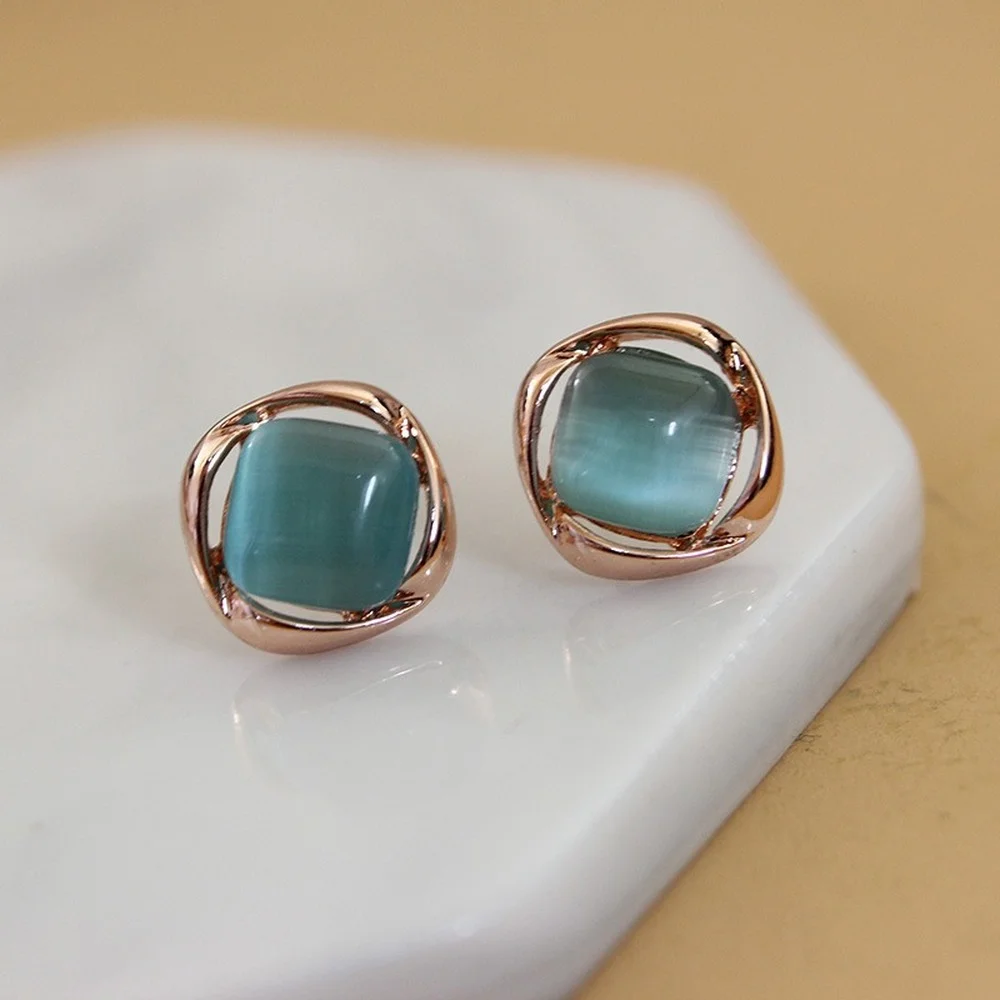 

1 Pair Natural Stone Earring for Women Jewelry Gift Crystal Cat Eye Opal Wedding Party Stud Earring Girl Accessories