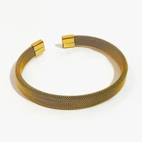 perisbox vintage titanium steel weave open cuff bracelets wide braided mesh adjustable bangle for women jewelry 2021 trend