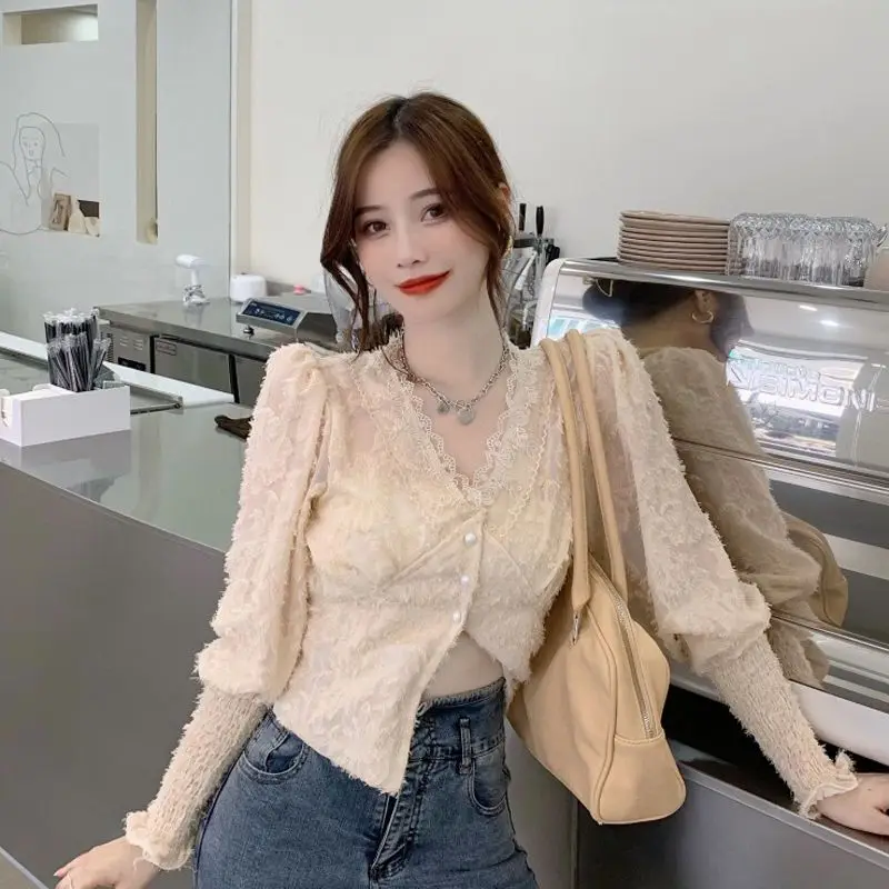 Весенняя новая женская мода в западном стиле сексуальная блузка с кружевной