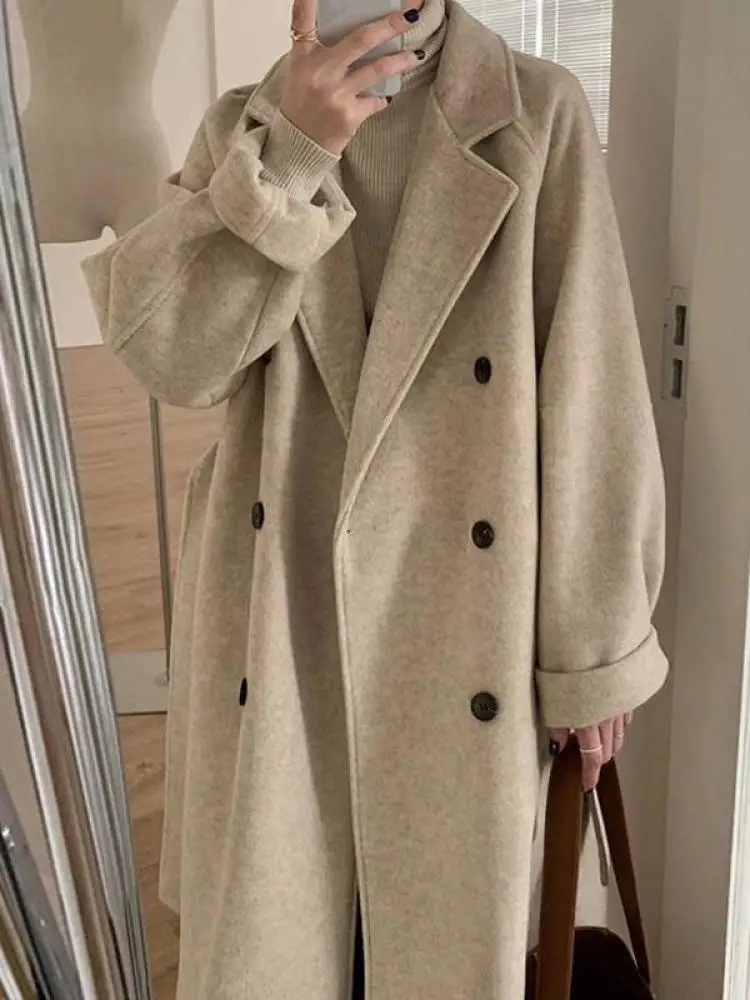 GUUZYUVIZ Winter Elegant Street Female Woolen Coats Korean Fashion Thicken Warm Overcoat Ladies Loose Long Woolen Outwear