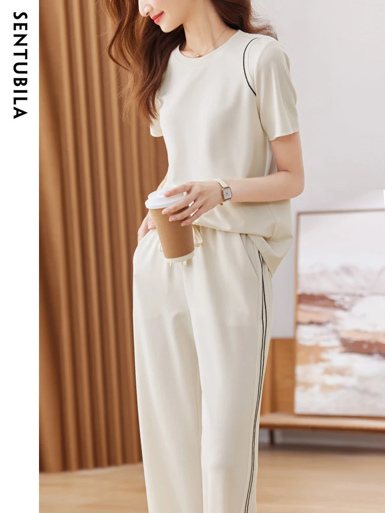 Женский спортивный костюм Sentubila Повседневная футболка с коротким рукавом и