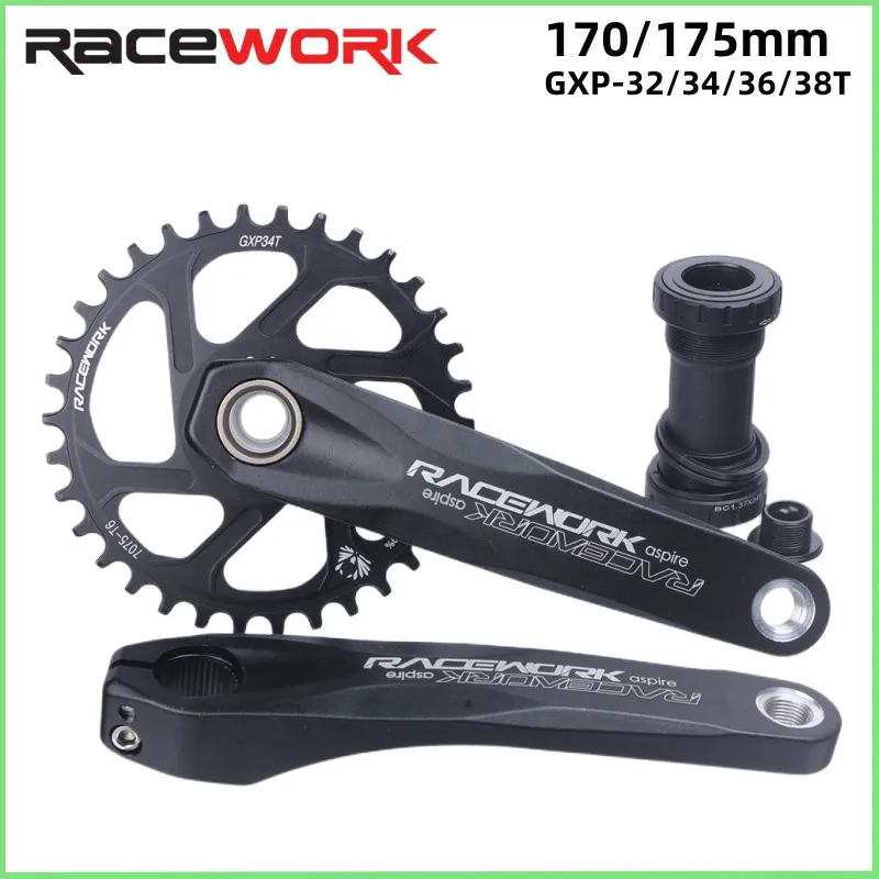 

RACEWORK GXP Crankset 170MM 175MM Bicycle Chainring 32T 34T 36T 38T Bike MTB Crown Compatible MTB Hollow Integrated fire Crank