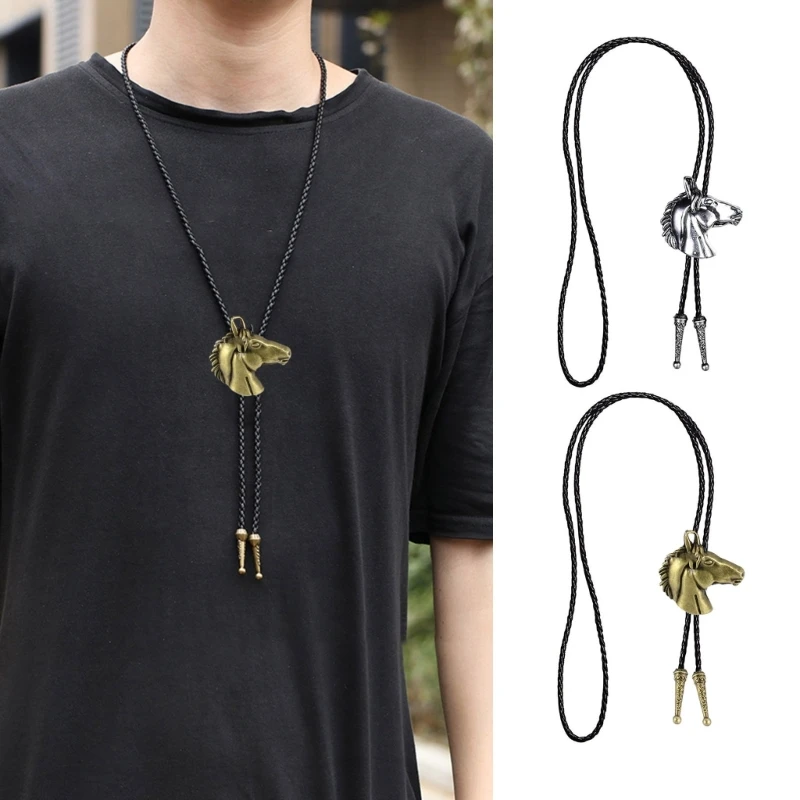 

Декор с резной пряжкой в ​​виде головы лошади, галстук-боло для мужчин, свадебное ожерелье жениха, западный ковбойский галстук,