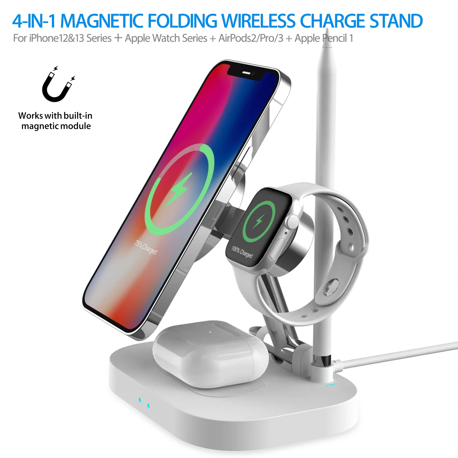 

FANHANG Foldable Magnetic Wireless Charger Qi for iphone 12/13/14/Watch/Earphone/AirPods2/3 pro/ Apple Pencil Qi Original design
