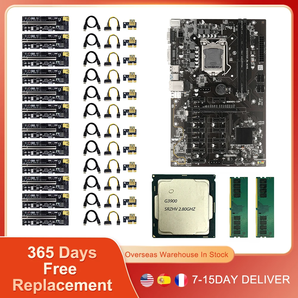 

Комплект материнской платы B250 BTC для майнинга, комбинированный PCIE X16 LGA 1151 DDR4 128G SSD, поддержка 12 графических карт 009C Plus, переходная карта ETH Miner
