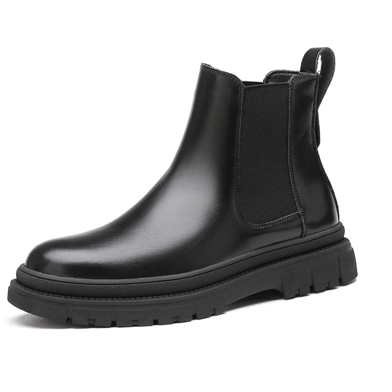 

England style men's fashion chelsea boots black trend platform shoes cowboy original leather boot autumn winter short botas mans
