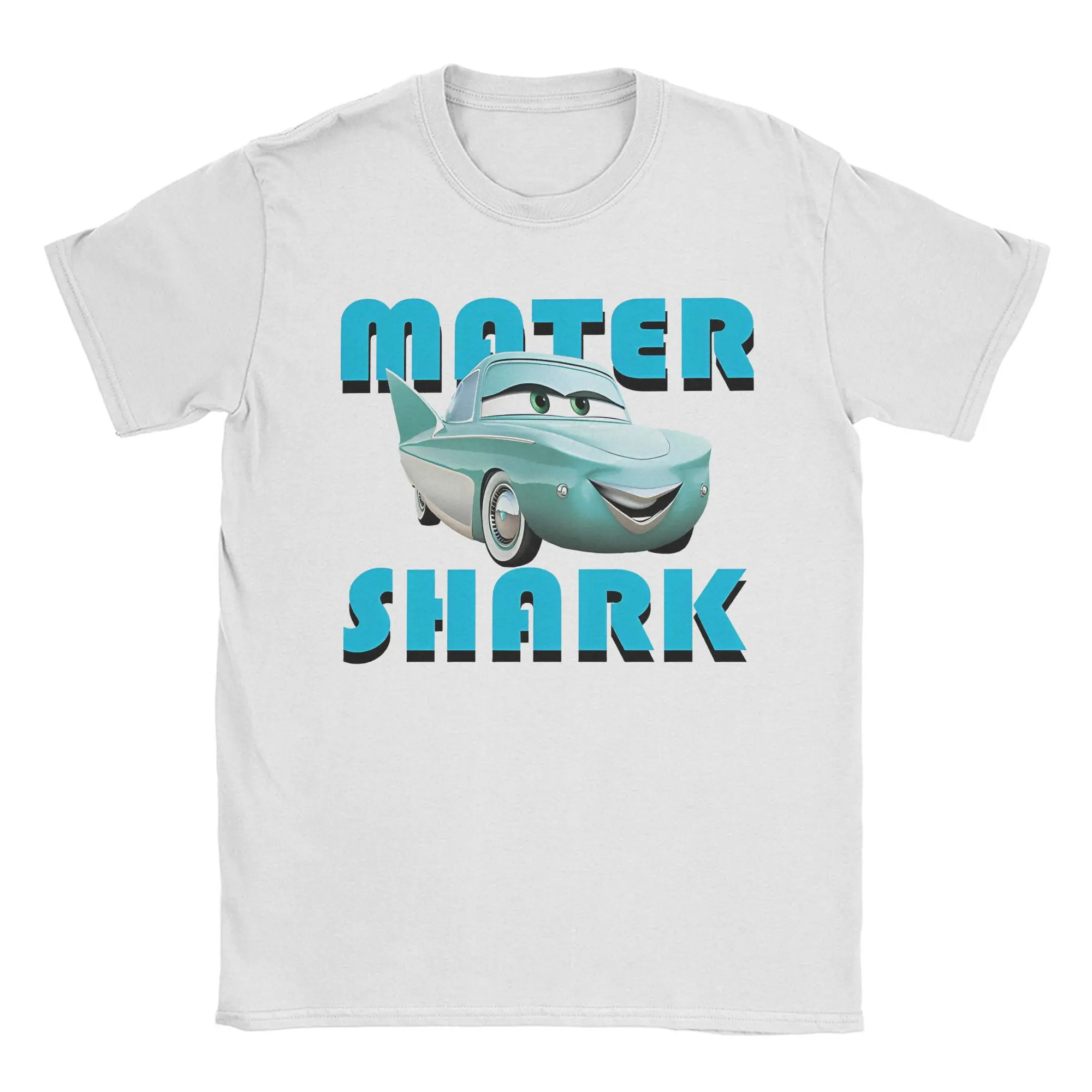 Vintage Lightning Cars Mater Shark Funny Catoon T Shirt Unisex Cotton Short Sleeve Mcqueen Crewneck Summer Tops