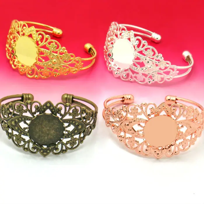 

2019 NEW 4 Color Flower Bracelet Bangle Cabochon Blank Base Suitable For Setting 20mm Glass Resin DIY Jewelry Making