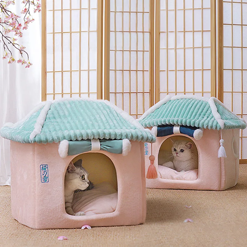 

YOKEE Cat Litter Winter Warm Four Seasons Universal Cat House Removable and Washable Cat Bed Pet Supplies Closed Cat House Villa