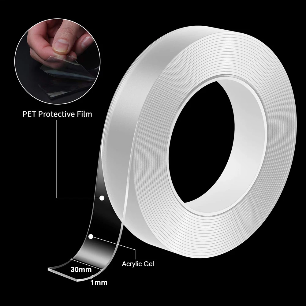 

5M Nano Double Sided Tape Heavy Duty Transparent Adhesive Strips Strong Sticky Multipurpose Reusable Waterproof Mounting Tape