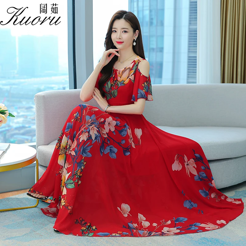 

Beach Summer Clothes For Women Maxi Dress Black Sexy Chiffon 2022 Fashion Floral Tunics Red Elegant Casual Evening Long Dresses