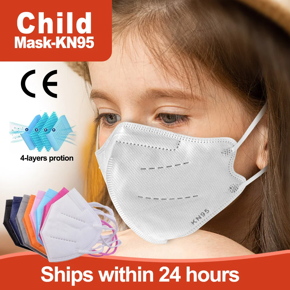 

6-9 Years Old Kids Masks Mascarillas KN95 4 Layers Face Mouth FFP2 Mask Protective Children Masks Dustproof Non-woven Fabric