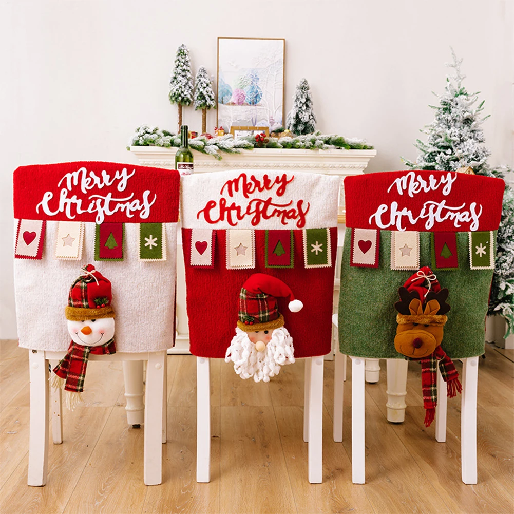 

2024 Christmas Chair Cover Kitchen Dining Chair Cartoon Santa Claus Snowman Reindeer Chair Cove New Year Merry Christmas