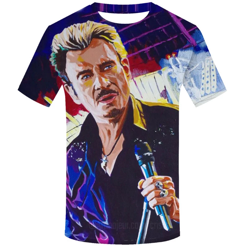 

T-Shirt imprimé en 3D Johnny Hallyday pour hommes et femmes, Streetwear, Hip-Hop, surdimensionné, à la mode
