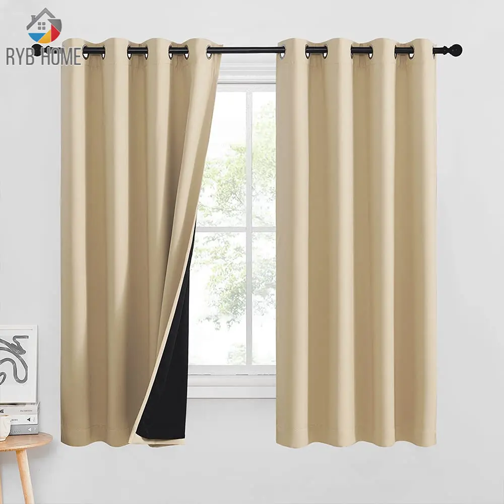 

RYB HOME 100% Blackout Curtains For Living Room Double Window Curtains For Bedroom Curtains Fabrics Ready Made Finished Drapes