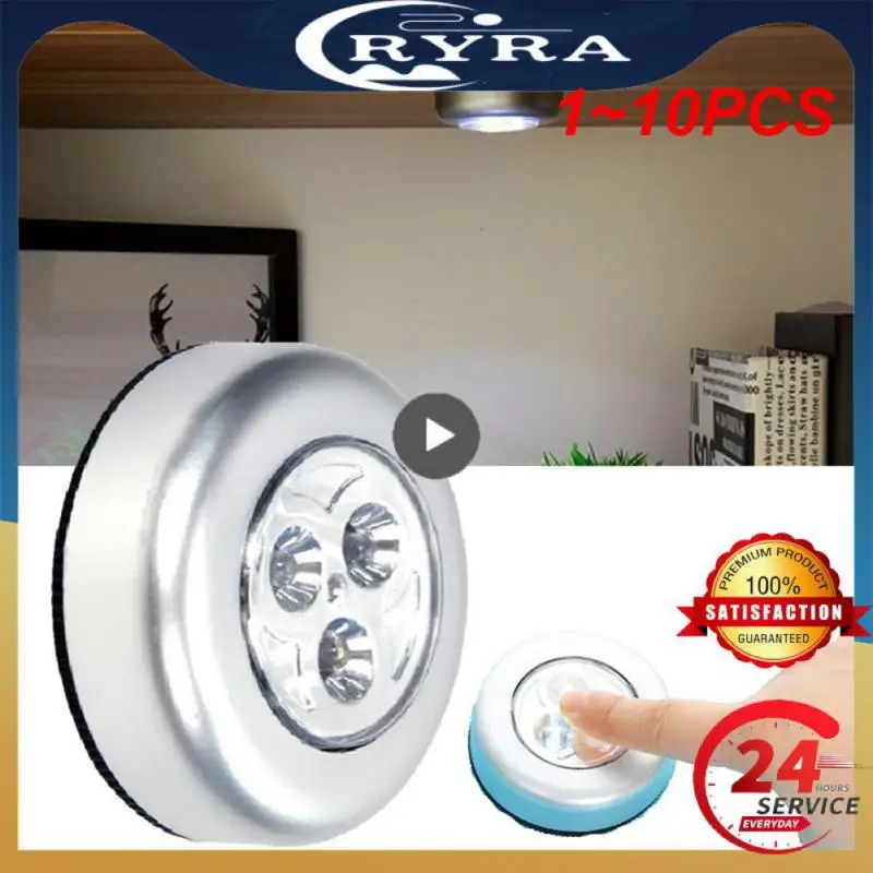 

1~10PCS LED Touch Control Night Light Round Lamp Under Cabinet Closet Push Stick On Lamp Home Kitchen Bedroom Automobile Use