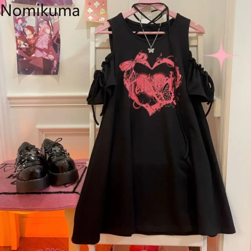 

Japanese Shirts for Women Fashion Summer Tshirts Tops Off Shoulder Bandage Bow Sweet Tees 2023 Ropa Mujer Oversized Y2k T Shirt