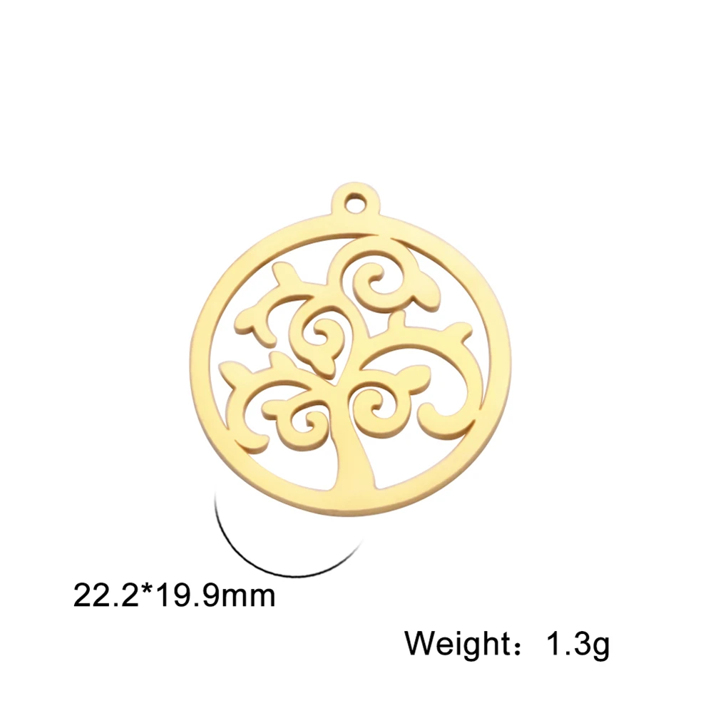 5pcs/Lot Stainless Steel Hollowed Tree Pendants Components For Jewelry Making Round Charms Accessories For Necklace Bracelet Diy