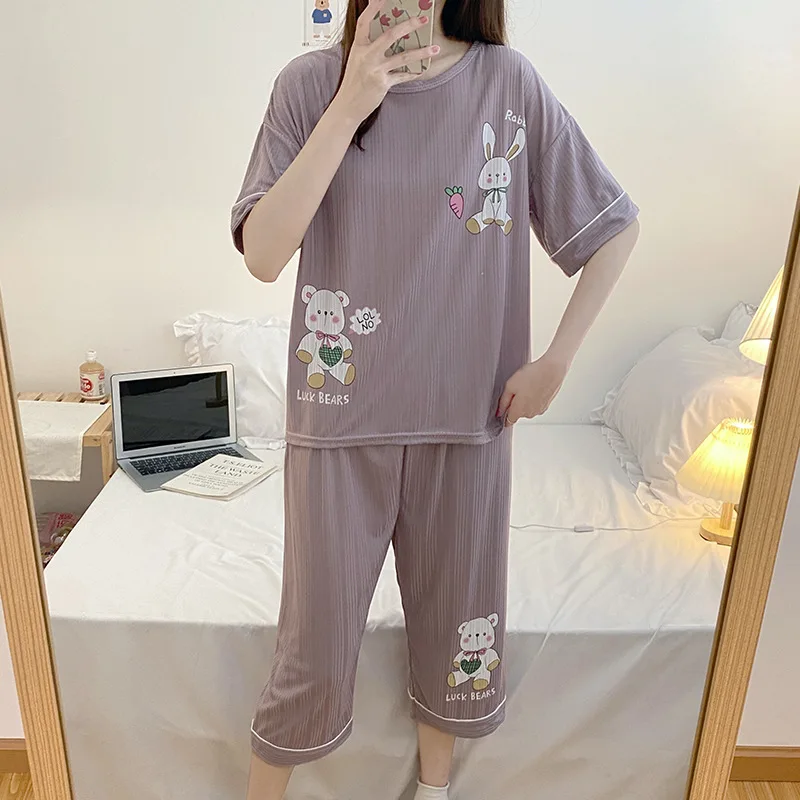 Women Sleepwear Lovely Home Suits Pyjama Short Sleeve Pajamas Set 2022 Women Pajamas Comfortable Girl Spring And Summer Pijamas