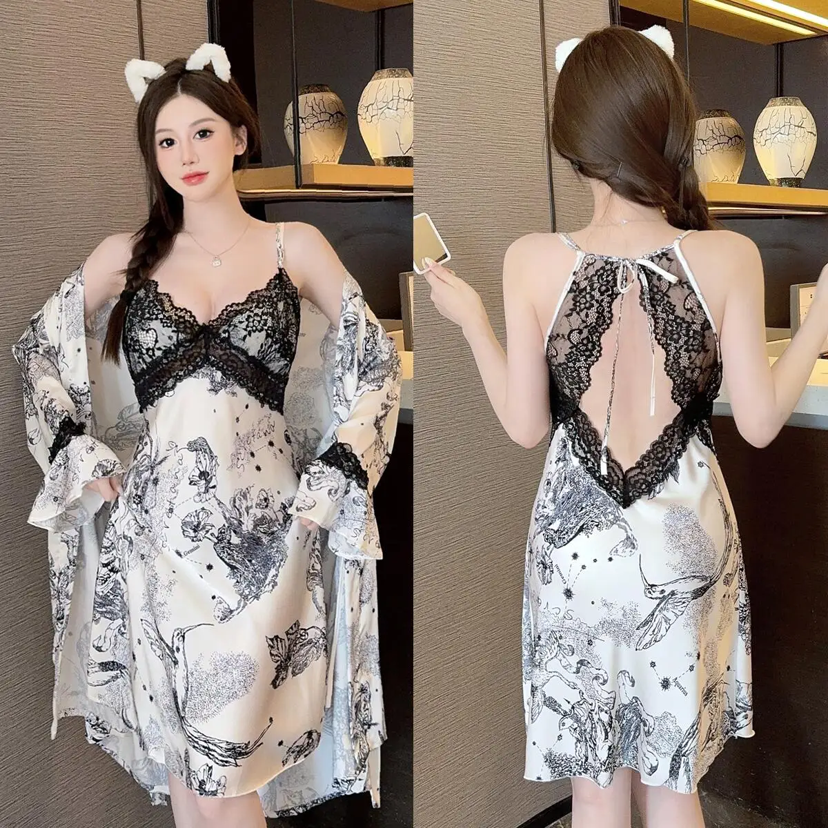 2024 Летнее шелковое атласное сексуальное кружевное белье ночные рубашки на