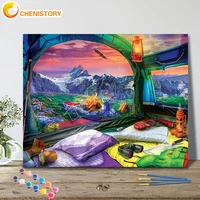 chenistory paint by number camping scenery kits for adults handpainted diy frame picture by number cartoon home decoration gift