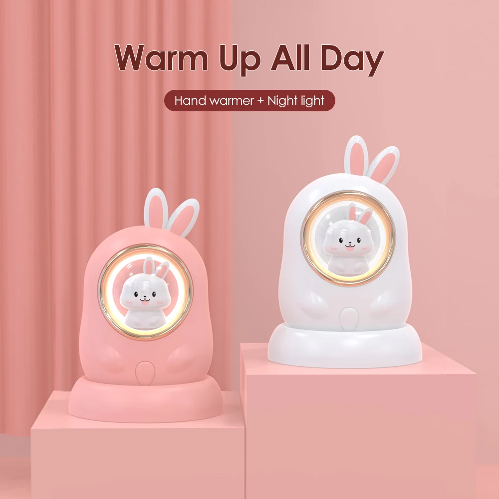 

Cute Rabbit Electric Hand Warmer Power Bank 1200mAh USB Rechargeable Winter Fast Heating Mini Portable Pocket Heater Night Light