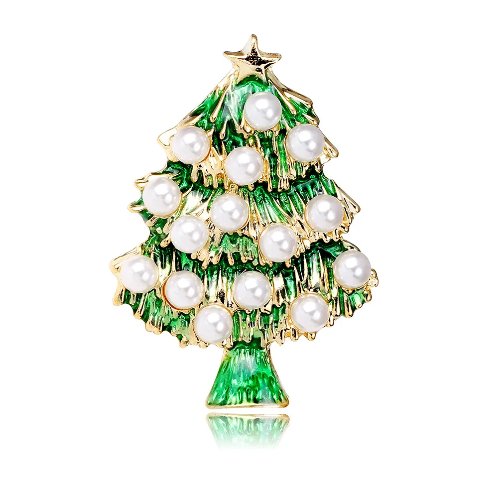 

Creative Christmas Tree Pearl Brooches Trendy Metal Enamel Christmas Tree Brooch Pins Party Accessories Luxury Jewelry Gifts