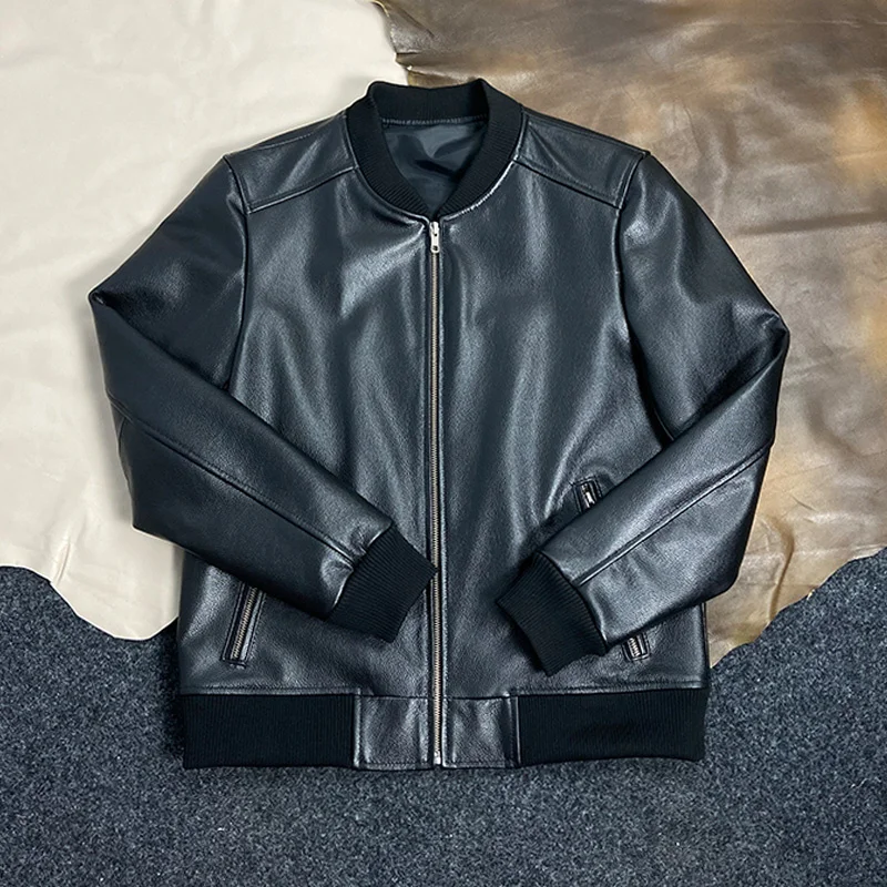 

Куртка мужская короткая бейсбольная, повседневная верхняя одежда из воловьей кожи, весна-осень